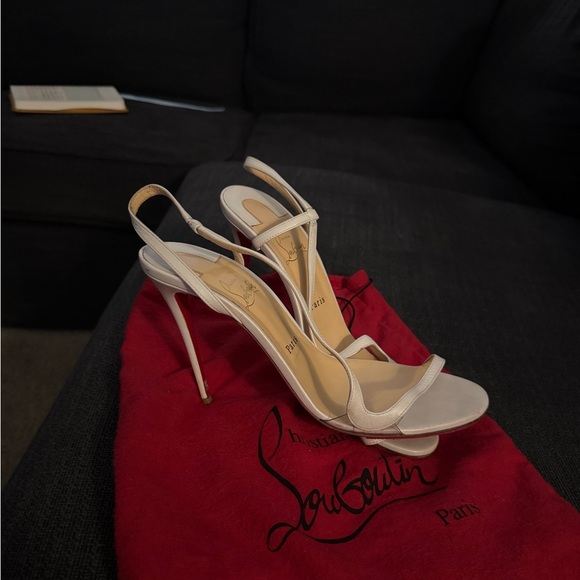 Christian Louboutin White Leather Strappy Stiletto Sandals with Red Sole - Picture 6 of 10